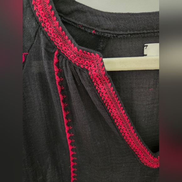 Madewell Gauzed Pullover Blouse V Neck Long Sleeve Embroidered Boho Black XS - Picture 5 of 5